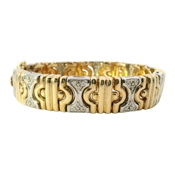 14K Yellow and White Gold 1980's .75ct Diamond Turkish Link Bracelet 7.25"