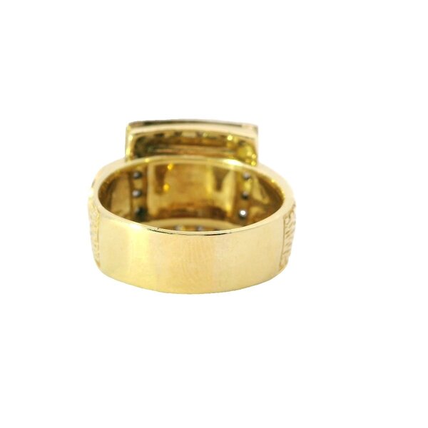 18K Yellow and White Gold 1970's .20ct Diamond 14mm Textured Buckle Ring Size 6.5