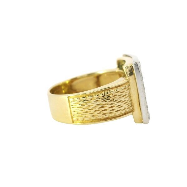 18K Yellow and White Gold 1970's .20ct Diamond 14mm Textured Buckle Ring Size 6.5