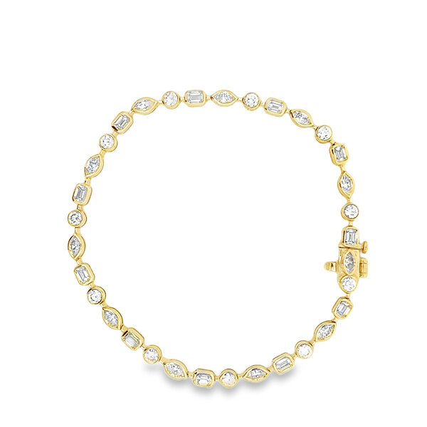14K Yellow Gold 3.80ct Mixed Fancy Shape Lab Grown Diamond Tennis Bracelet 7.25 Inches