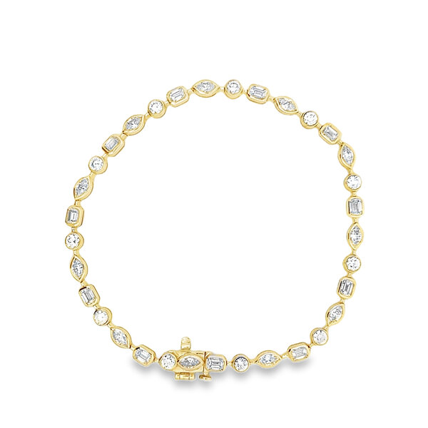 14K Yellow Gold 3.80ct Mixed Fancy Shape Lab Grown Diamond Tennis Bracelet 7.25 Inches