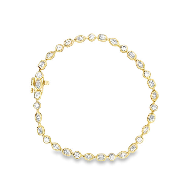 14K Yellow Gold 3.80ct Mixed Fancy Shape Lab Grown Diamond Tennis Bracelet 7.25 Inches