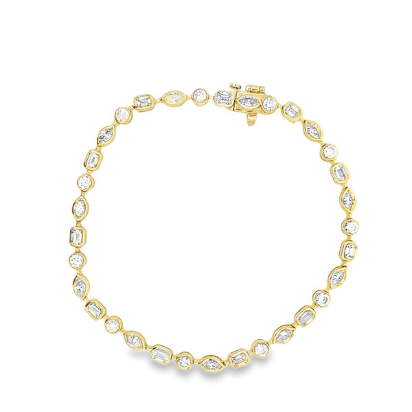 14K Yellow Gold 3.80ct Mixed Fancy Shape Lab Grown Diamond Tennis Bracelet 7.25 Inches