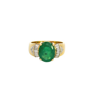 18KY 1970's 2.20ct Oval Emerald .50ct Dia Ring Sz 7