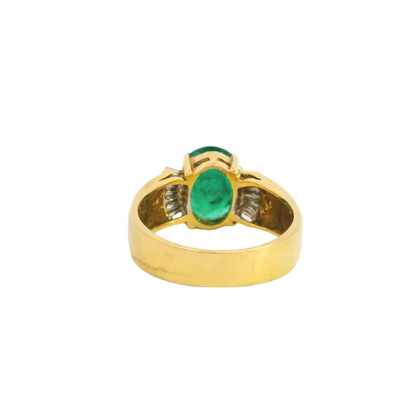 18K Yellow Gold 1970's 2.20ct Oval Emerald .50ct Diamond Ring Size 7