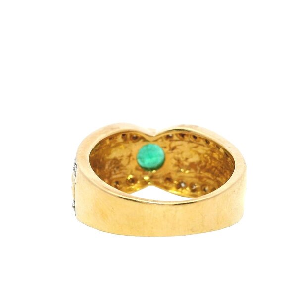 14K Yellow and White 1980's .45ct Emerald .25ct Diamond Textured Band Size 6.5