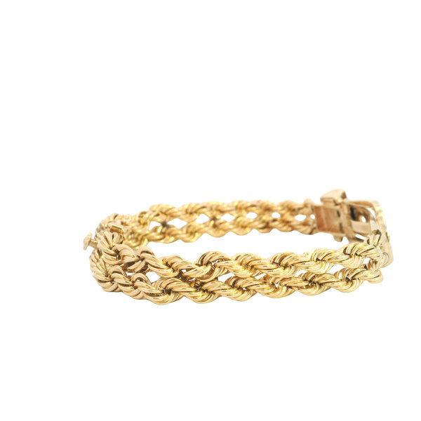 14K Yellow Gold 1970's Double Rope .45ct Diamond Buckle Bracelet 6.75"