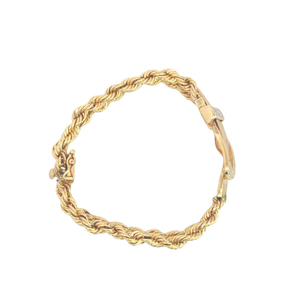 14K Yellow Gold 1970's Double Rope .45ct Diamond Buckle Bracelet 6.75"