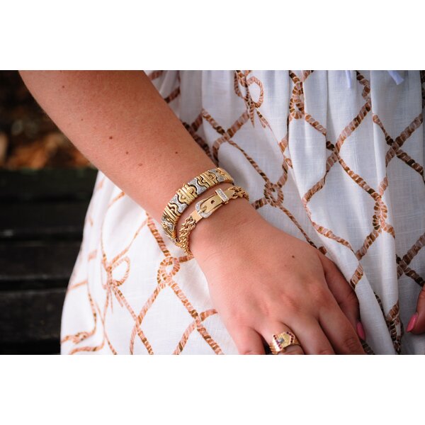 14K Yellow Gold 1970's Double Rope .45ct Diamond Buckle Bracelet 6.75"