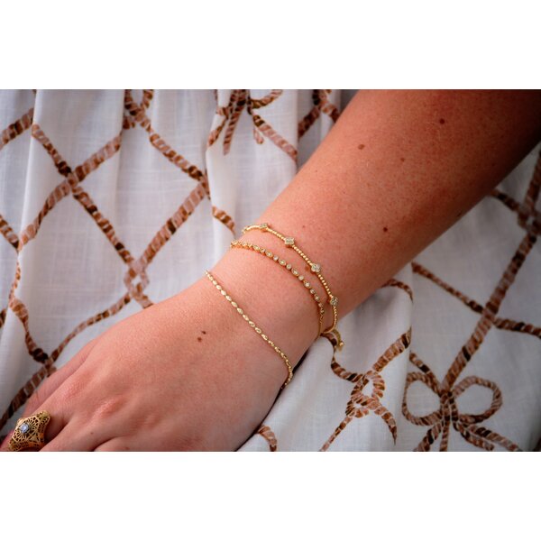 14K Yellow Gold .33ct Diamond Clover Shaped Beaded Flex Bangle 6.5"