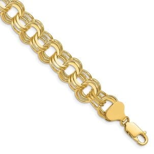 14KY 11MM Triple Link Charm Bracelet 7"