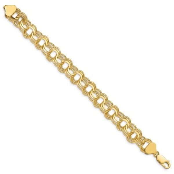 14K Yellow Gold 8MM Triple Link Charm Bracelet 7"