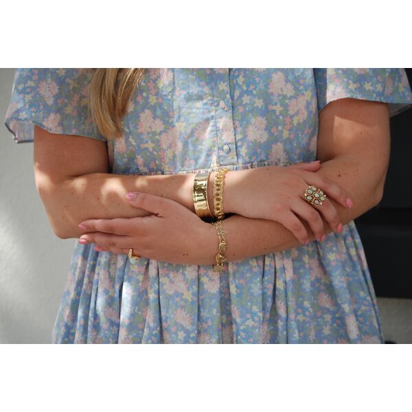 14K Yellow Gold 8MM Triple Link Charm Bracelet 7"