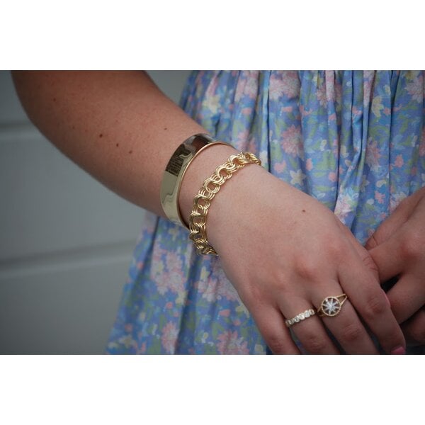 14K Yellow Gold 8MM Triple Link Charm Bracelet 7"