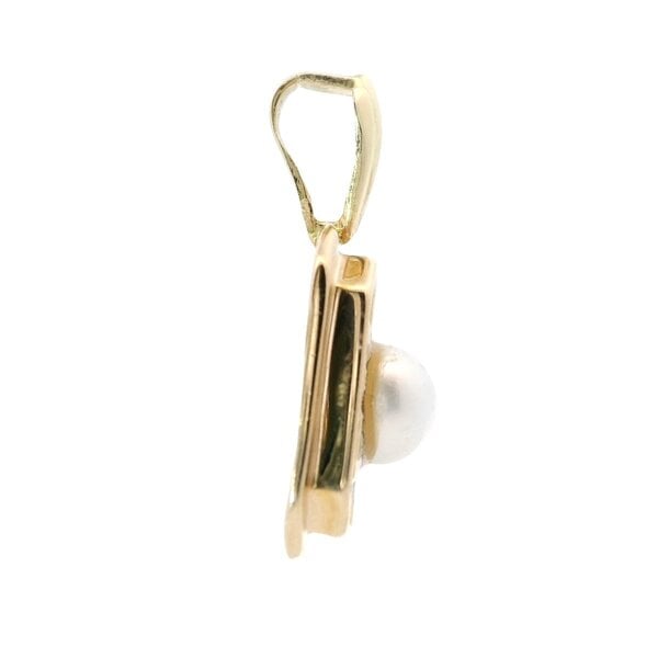 14K Yellow Gold 1970's 1.75ct Baguette Pearl Square Pendant