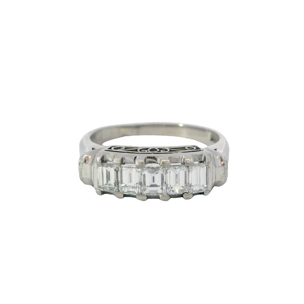 Platinum 1950's 1.04ct Diamond Bar Ring Size 8.25