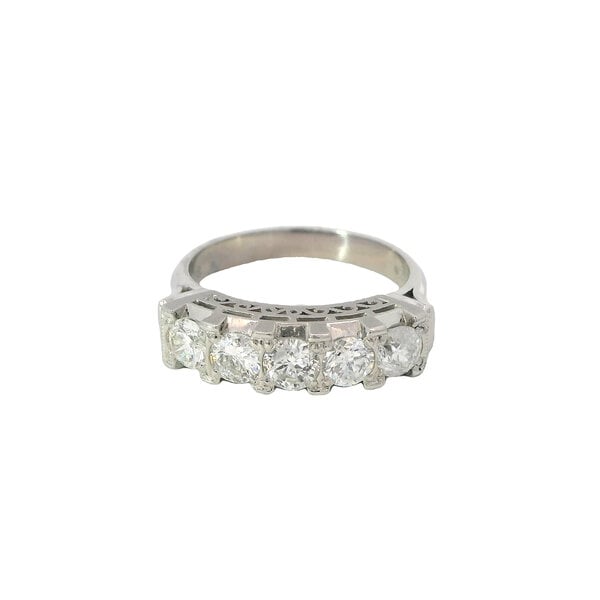 Platinum 1950's 1.08ct Diamond Bar Ring Size 6.5