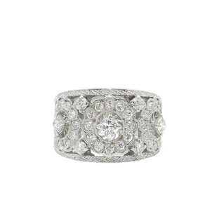 18KW Estate 1.18ct Dia Floral 12mm Band Sz 5.5