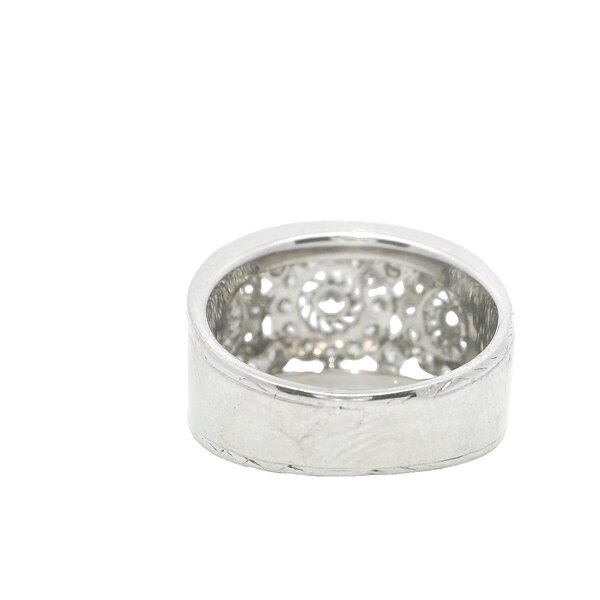 18K White Gold Estate 1.18ct Diamond Floral 12mm Band Size 5.5