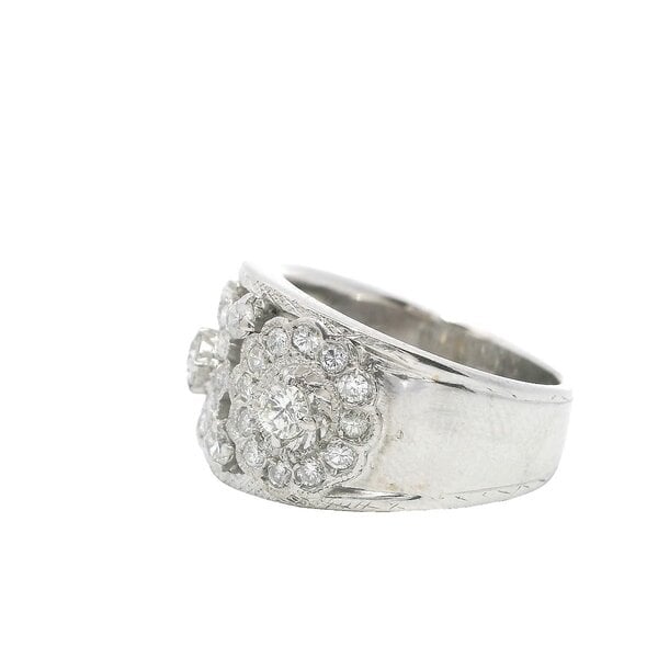 18K White Gold Estate 1.18ct Diamond Floral 12mm Band Size 5.5