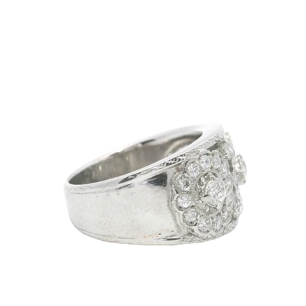18K White Gold Estate 1.18ct Diamond Floral 12mm Band Size 5.5