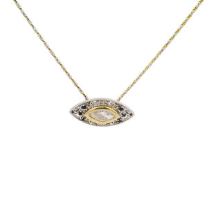 14KYW Estate .58ct MQ Dia .06ct Sapp East To West Necklace 18"