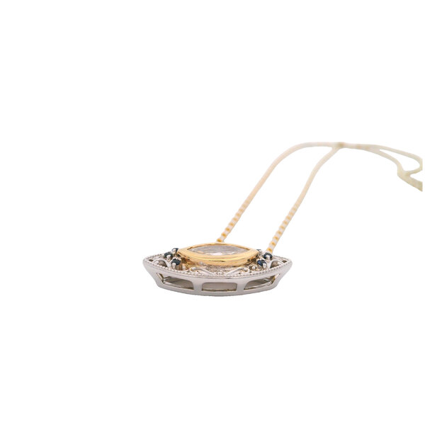 14K Yellow and White Gold Estate .58ct MQ Diamond .06ct Sapphire East To West Necklace 18"