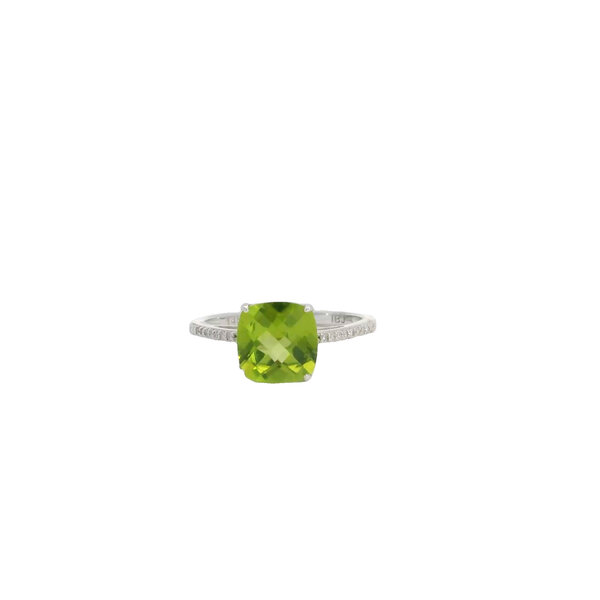 14K White Gold 1ct Cushion Peridot & .07ct Diamond Ring Size 7