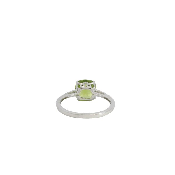 14K White Gold 1ct Cushion Peridot & .07ct Diamond Ring Size 7