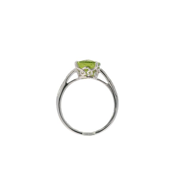 14K White Gold 1ct Cushion Peridot & .07ct Diamond Ring Size 7