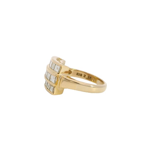 18K Yellow Gold 1960's 2.32ct Asscher Cut Diamond Triple Row Ring Size 6
