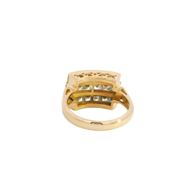 18K Yellow Gold 1960's 2.32ct Asscher Cut Diamond Triple Row Ring Size 6