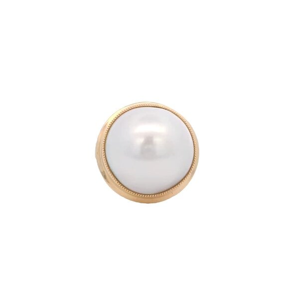 18K Yellow Gold 1970's 16mm Mabe Pearl Milgrain Edge Ring Size 6.5