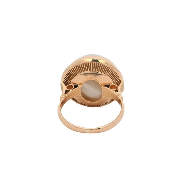 18K Yellow Gold 1970's 16mm Mabe Pearl Milgrain Edge Ring Size 6.5