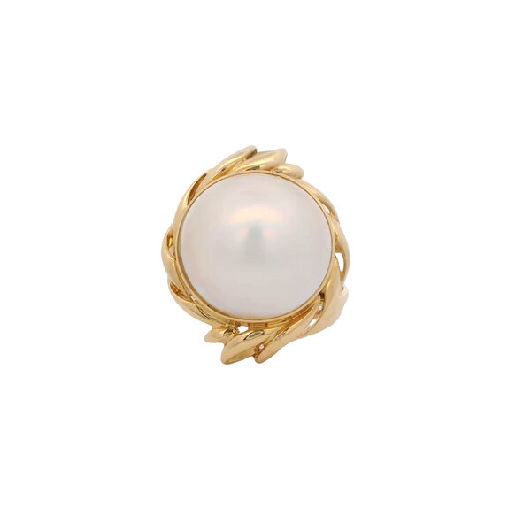 18K Yellow Gold 1960's 15mm Mabe Pearl Ring Size 7.25