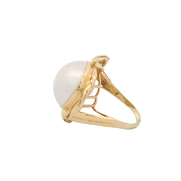 18K Yellow Gold 1960's 15mm Mabe Pearl Ring Size 7.25