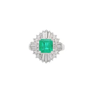 Plat 1950's .98ct Columbian Emerald 1.12ct Dia Ballerina Style Ring Sz 6.25 GIA Cert