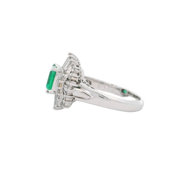 Platinum 1950's .98ct Columbian Emerald 1.12ct Diamond Ballerina Style Ring Size 6.25 GIA Certified