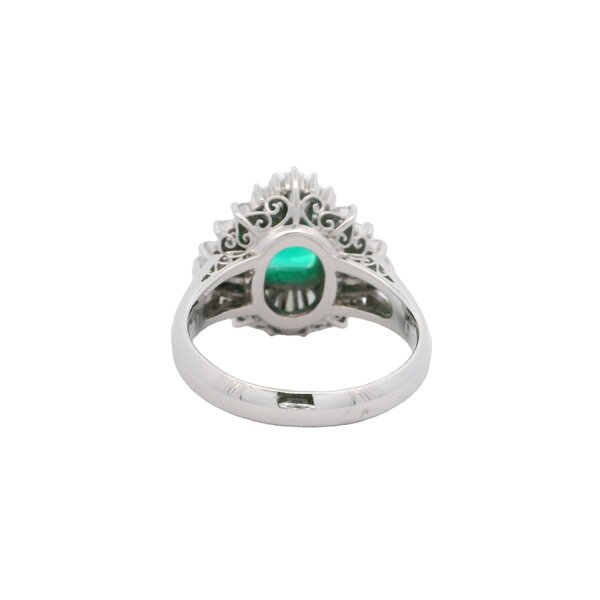 Platinum 1950's .98ct Columbian Emerald 1.12ct Diamond Ballerina Style Ring Size 6.25 GIA Certified