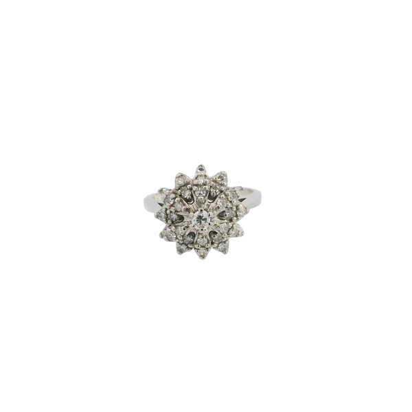 14K White Gold 1950's .55ct Diamond Cluster Ring Size 5.75