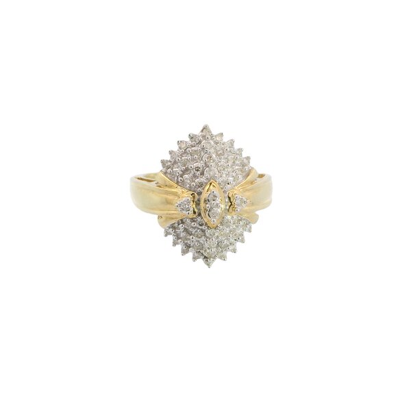 10K Yellow Gold 1980's 1ct Diamond Cluster Ring Size 7