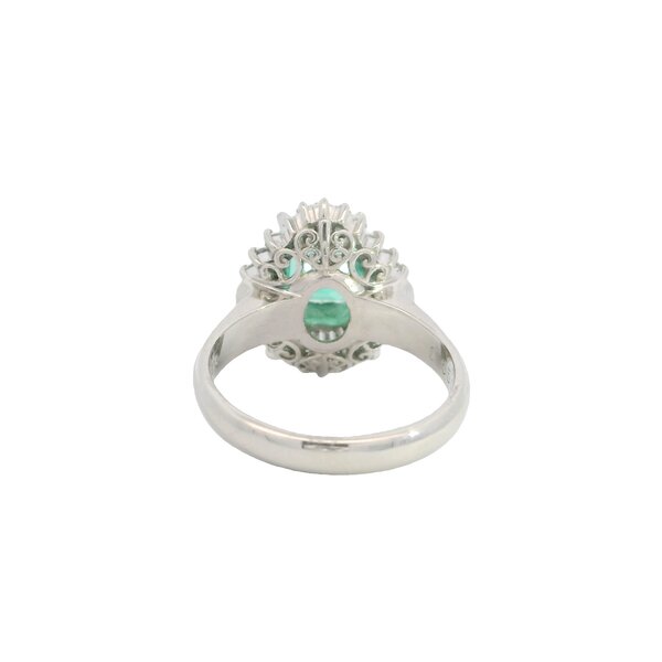 Platinum 1950's 1.55ct Columbian Emerald .63ct Diamond Ballerina Style Ring Size 5.75 GIA Certification