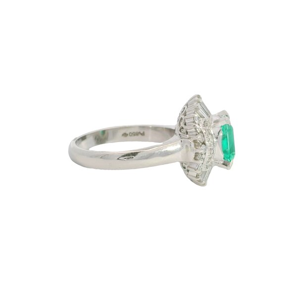 Platinum 1950's 1.55ct Columbian Emerald .63ct Diamond Ballerina Style Ring Size 5.75 GIA Certification