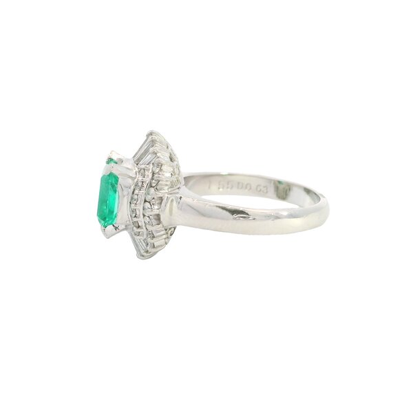 Platinum 1950's 1.55ct Columbian Emerald .63ct Diamond Ballerina Style Ring Size 5.75 GIA Certification