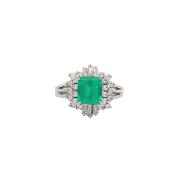 Platinum 1950's 1.04ct Emerald .40ct Diamond Ballerina Style Ring Size 5 GIA Certified