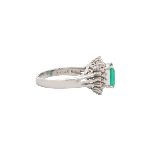 Platinum 1950's 1.04ct Emerald .40ct Diamond Ballerina Style Ring Size 5 GIA Certified