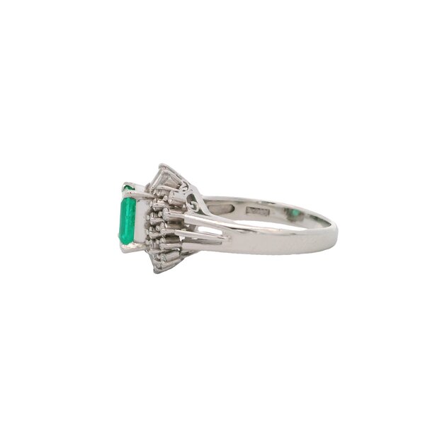 Platinum 1950's 1.04ct Emerald .40ct Diamond Ballerina Style Ring Size 5 GIA Certified