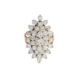 14KYW 1960's 2.30ct Mq Shaped Cluster Ring Sz 4.5