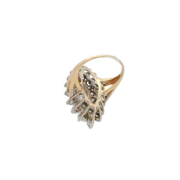 14K Yellow & White Gold1960's 2.30ct Diamond Marquise Shaped Cluster Ring Size 4.5
