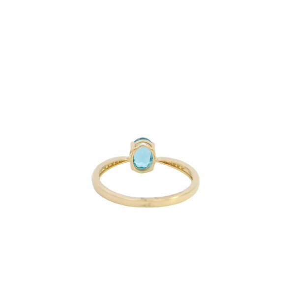 10K Yellow Gold .76ct Oval Swiss Blue Topaz .05ct Diamond Ring Size 6.5